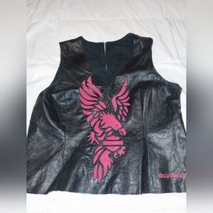Harley-Davidson Black Leather Vest with Pink Eagle Design